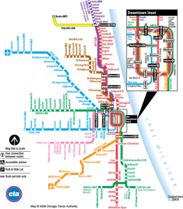 Linhas de metrô em Chicago (Fonte: CTA Chicago)