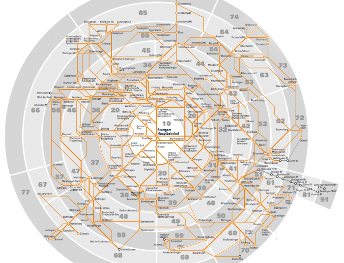 VVS - Mapa de zonas tarifárias do transporte de Stuttgart