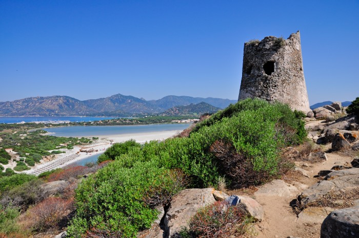 VISTA SULLO STAGNO DEI NOTTERI, VILLASIMIUS, SARDEGNA, ITALIA